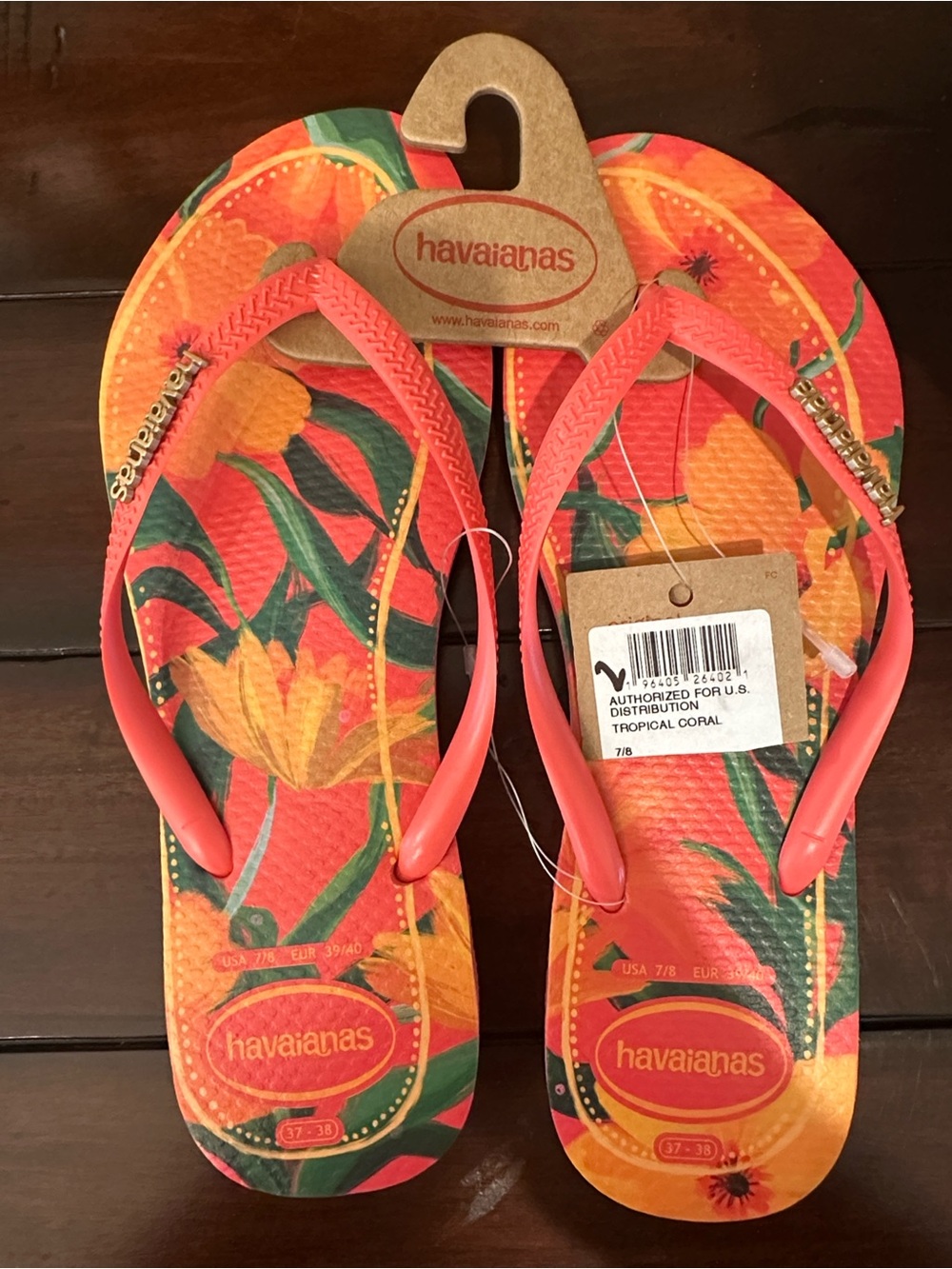 Havaianas Tropical Coral Pink and Orange Floral Flip Flops